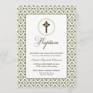 Baptême de grâce Vintage 5x7 Invitation (brun/saug