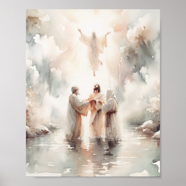 Baptême De Jésus, Impression Numérique, Aquarelle  (Devant)