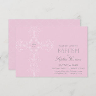 Baptême de la petite fille Invitation et Croix élé