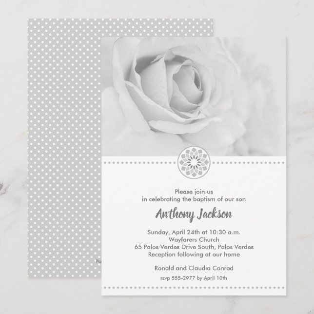Baptême de Rose Noire & Blanc, Invitation Baptême (Devant / Derrière)