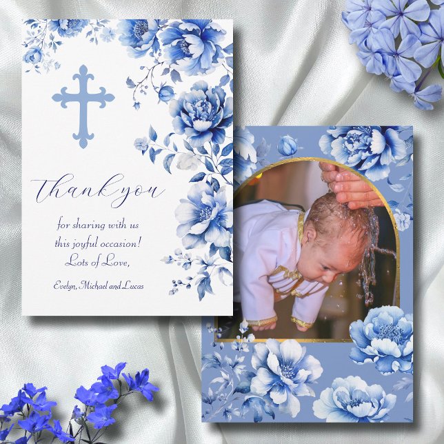 Baptême des fleurs bleues Carte de remerciements (Créateur téléchargé)