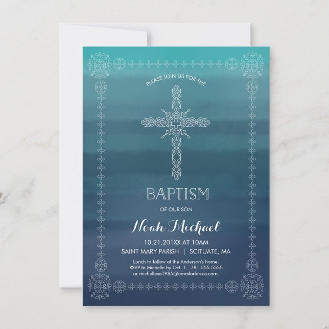 Baptême des garçons, Invitation Christening avec C (Devant)