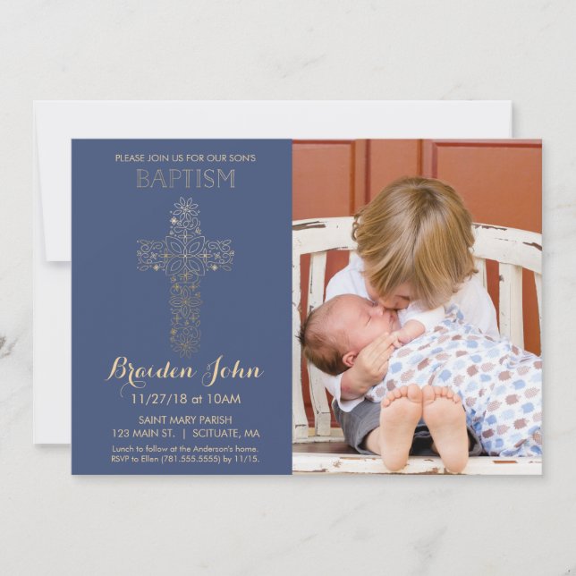 Baptême du garçon, Invitation à Christening, Photo (Devant)