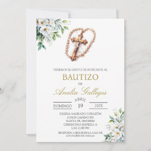 Baptême espagnol Crucifix Invitation