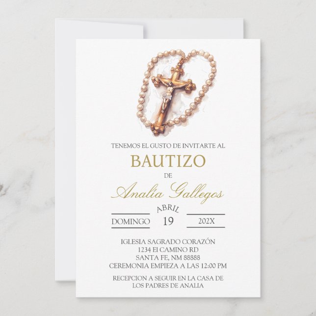 Baptême espagnol Crucifix Invitation (Devant)