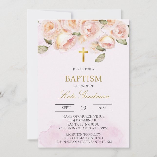 Baptême espagnol rose roux Invitation (Devant)