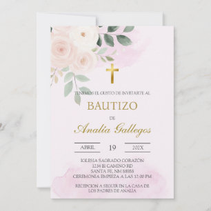 Baptême espagnol rose roux Invitation