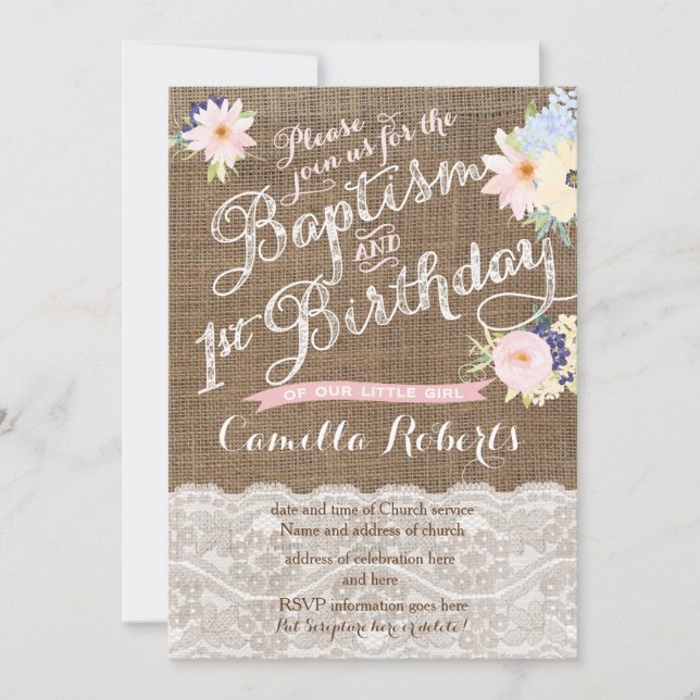Baptême et invitations d'anniversaire, 1er anniver (Devant)