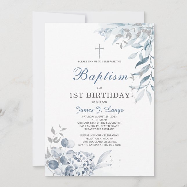 Baptême et premier anniversaire Invitation garçon (Devant)