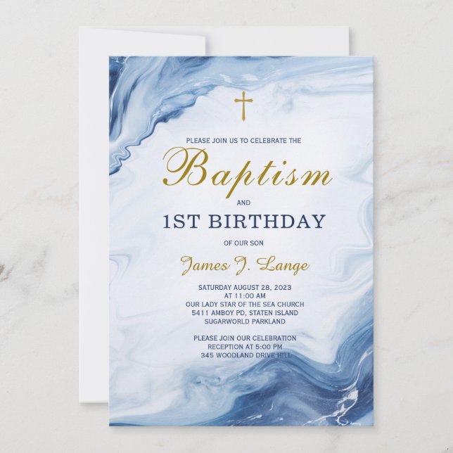 Baptême et premier anniversaire Invitation garçon (Devant)