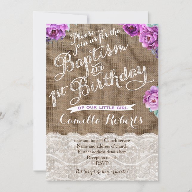 Baptême et premiers invitations d'anniversaire en  (Devant)