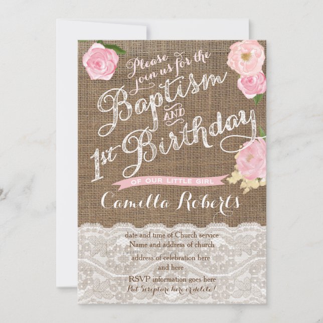 baptême fille invitations anniversaire, baptême ro (Devant)