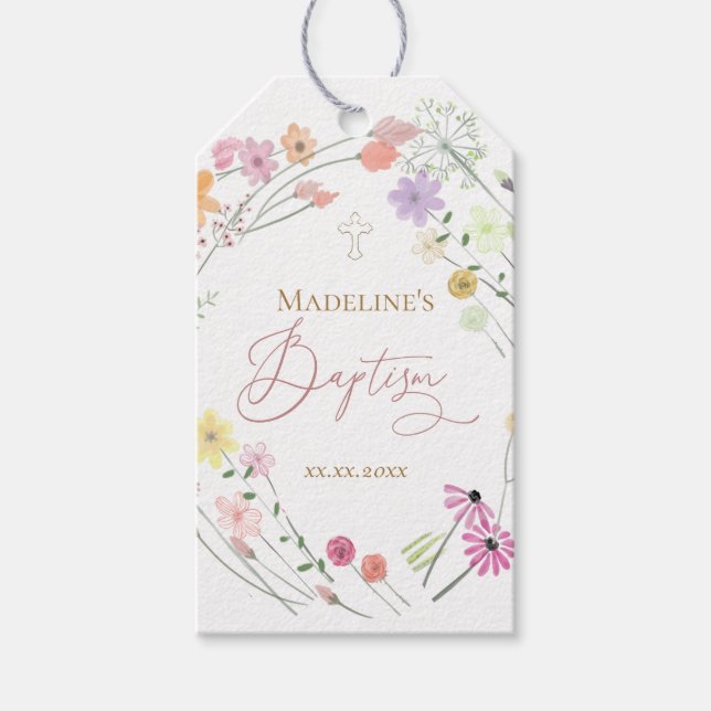 Baptême fleur sauvage étiquettes cadeaux (Devant)