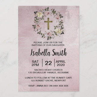 Baptême fleuri pourpre / Invitation Christening