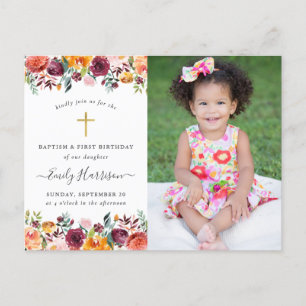 Baptême floral 1er anniversaire Invitation photo