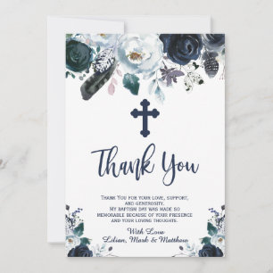 Baptême Floral Bleu Marine Merci Cartes