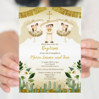 Baptême Floral Fiesta Twin Invitation