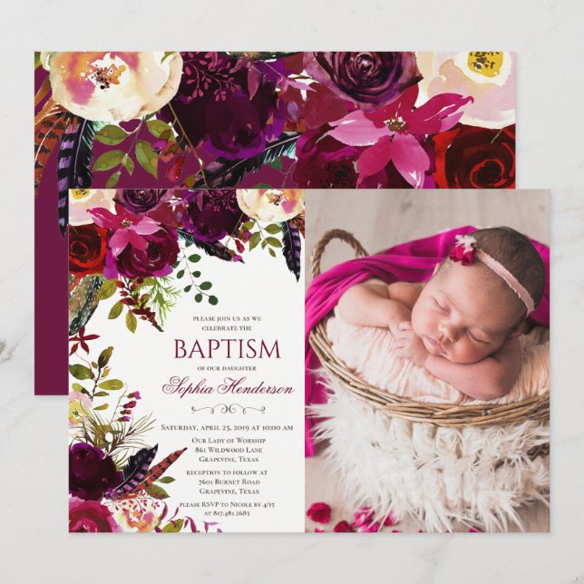 Baptême floral Invitation photo (Devant / Derrière)