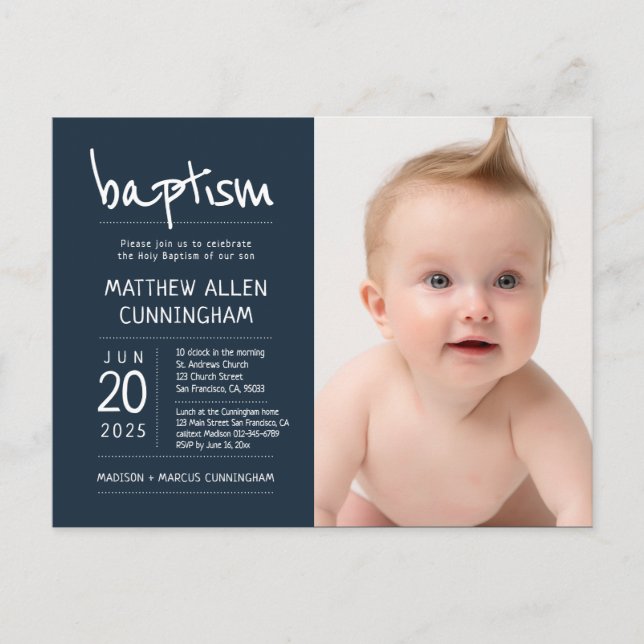 Baptême Garçon | Modern + Simple Photo Invitation (Devant)