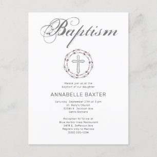 Baptême gris stylish Cross Invitation