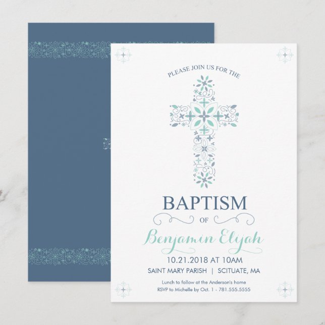 Baptême, Invitation au baptême - Baby Boy Invitati (Devant / Derrière)