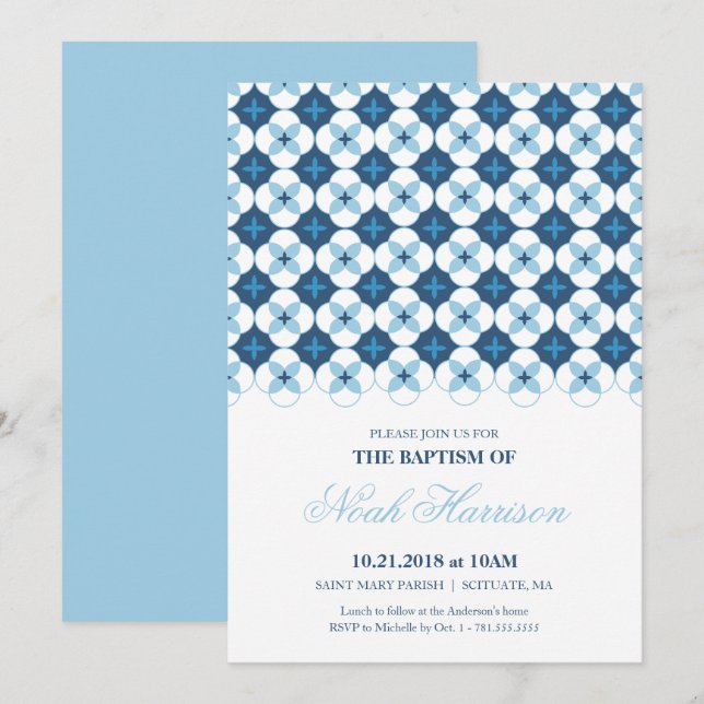 Baptême, Invitation Christening - Invitation garço (Devant / Derrière)