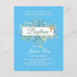 Baptême Invitation Eucalyptus BUDGET Vert