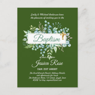 Baptême Invitation Eucalyptus BUDGET Vert