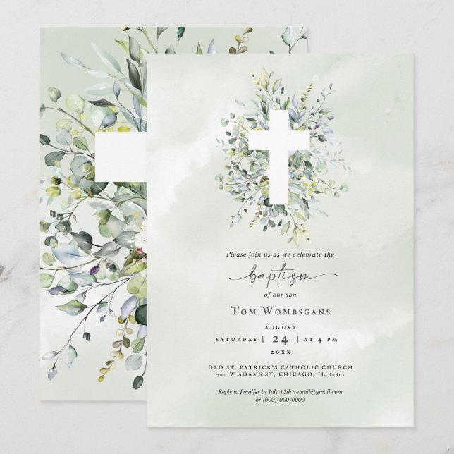 Baptême Invitation Verdure (Devant / Derrière)