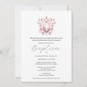 Baptême Invitations Religieux Dusty Rose Crest