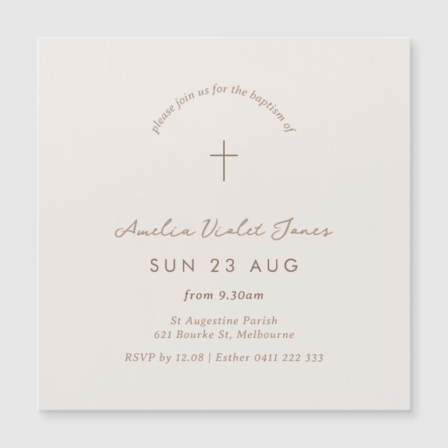 Baptême magnétique minimaliste Invitation Christen (Devant)