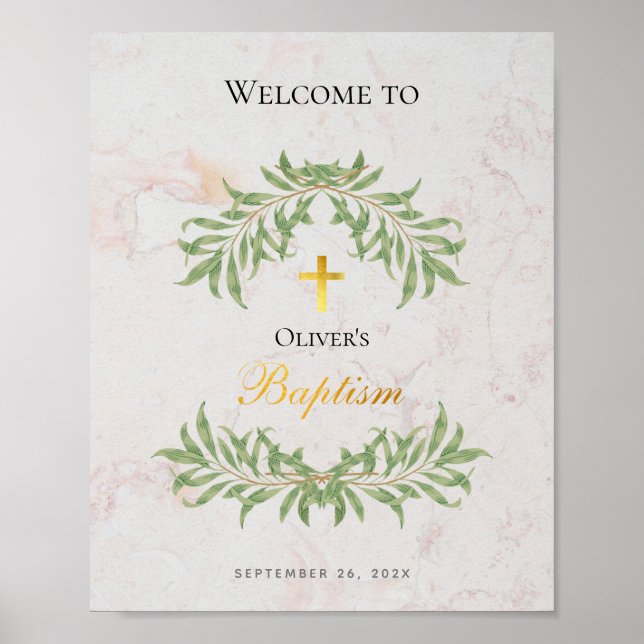 Baptême Marbre Foliage Faux Gold Foil Affiche de b (Devant)