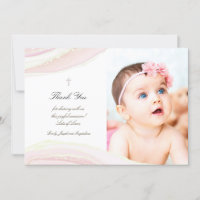 Baptême merci invitation en marbre rose