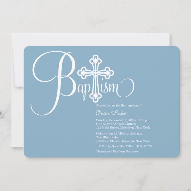 Baptême moderne bébé garçon Photo Invitation (Devant)