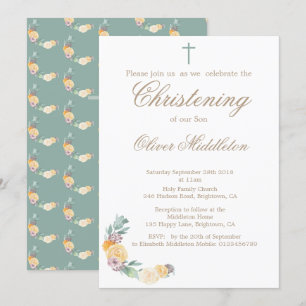 Baptême ou baptême Floral Green Invitation