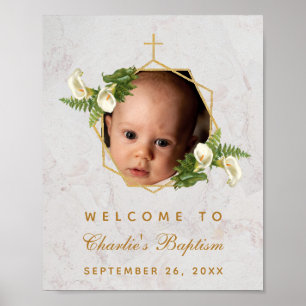 Baptême Photo Calla Lilies Gold Cross Affiche de b