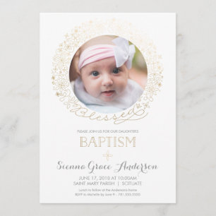 Baptême Photo Invitation avec Or - Bébé, Garçon