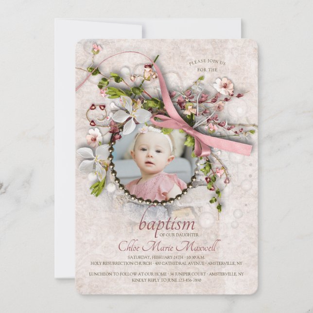 Baptême Photo Invitation pour fille (Devant)