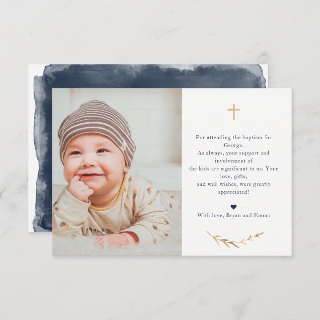 Baptême Photo Merci Marine Carte Bleue (Devant / Derrière)