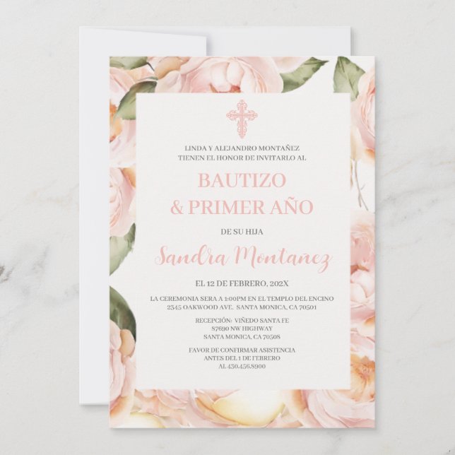 Baptême premier anniversaire Espagnol Invitation p (Devant)
