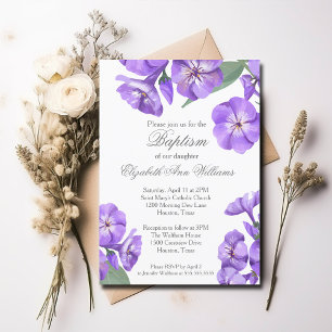 Baptême Purple Floral Aquarelle Jolie Invitation