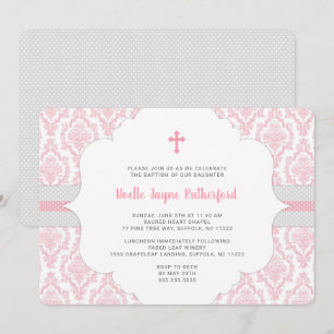 Baptême rose de damassé ou première invitation de