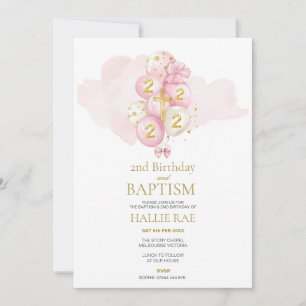Baptême rose et or et 2ème invitation anniversaire
