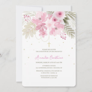 Baptême rose florale Invitation