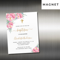 Baptême rose floraux rose aimant invitation