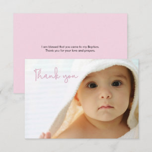 Baptême rose simple Bébé fille photo carte de reme
