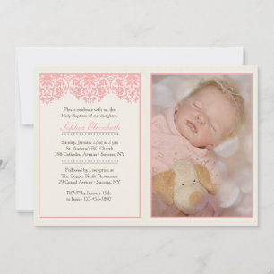 Baptême rose vif Invitation photo