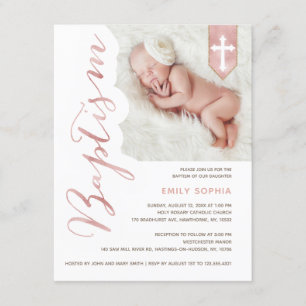 Baptême Script brillant Blush Photo Invitation