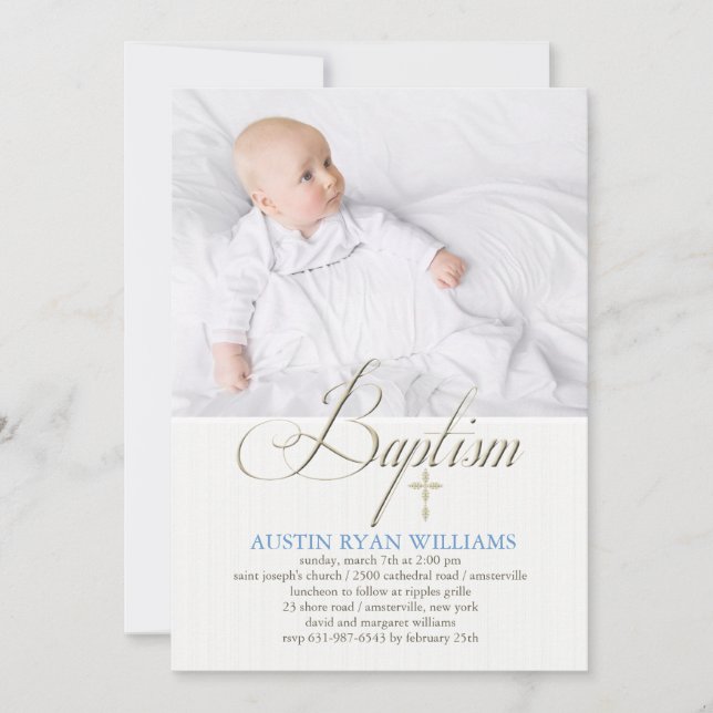 Baptême White Photo Invitation (Devant)
