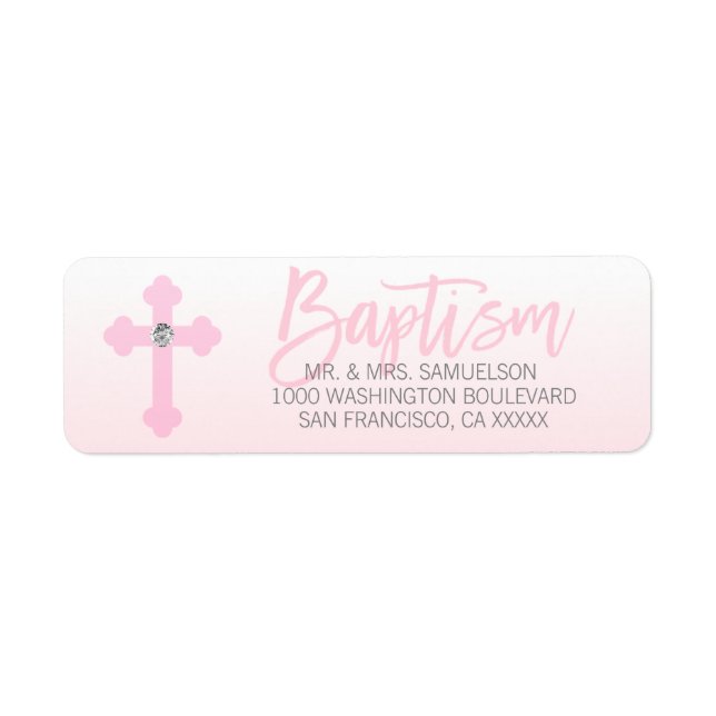 Baptême White Pink Cross Girl Adresse de retour (Devant)